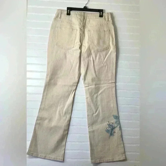 COLDWATER CREEK Pants Beige with Embroidered Blue Painted Florals Size 8 P - Picture 12 of 12
